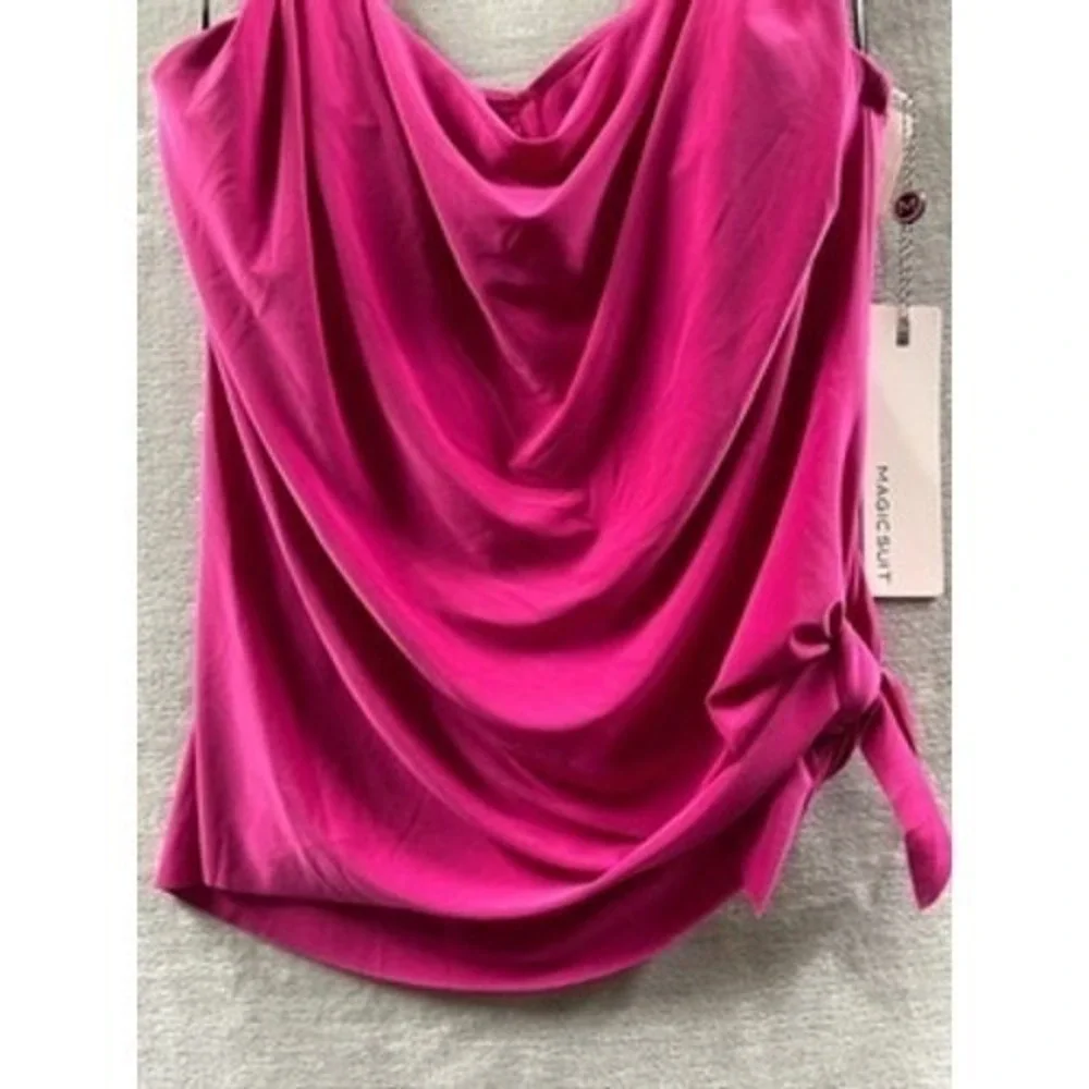 Magicsuit Women Ruby Red Draped Cowl Neck Side Tie‎ Tankini Swim Top Size 8 NEW
